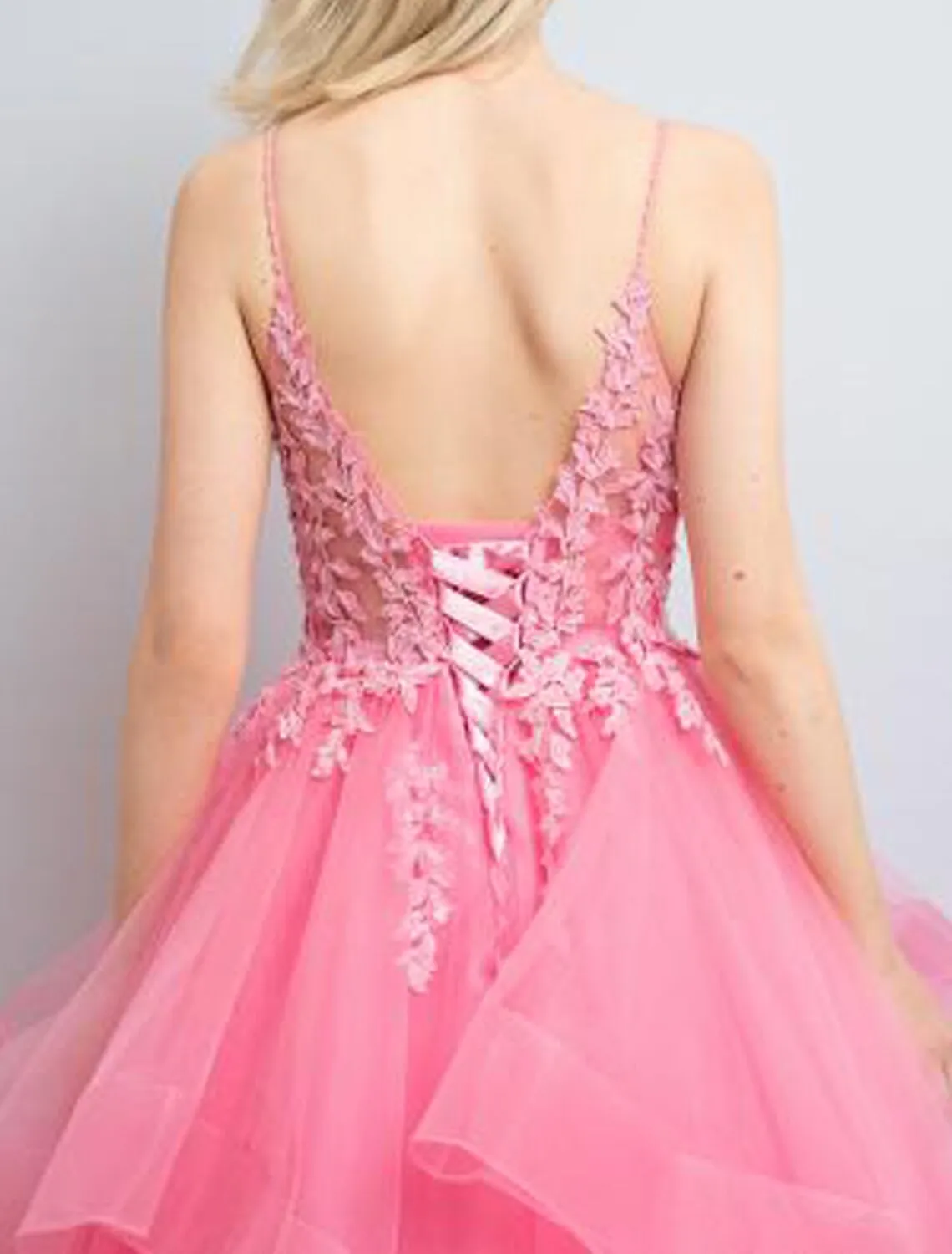 Luolandi A-Line Prom Dresses Princess Dress Formal Floor Length Sleeveless V Neck Tulle Backless with Pleats