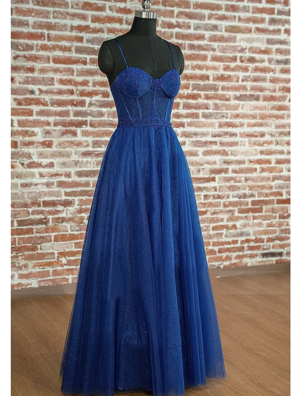 Luolandi A-Line Prom Dresses Sparkle & Shine Dress Prom Floor Length Sleeveless Sweetheart Tulle Backless with Pleats
