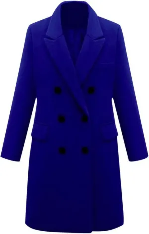 Lu's Chic Women's Elegant Peak Lapel Over Coat Double Breasted Trench Coat Slim Fit Fashion Dressy Casual Long Outerwear