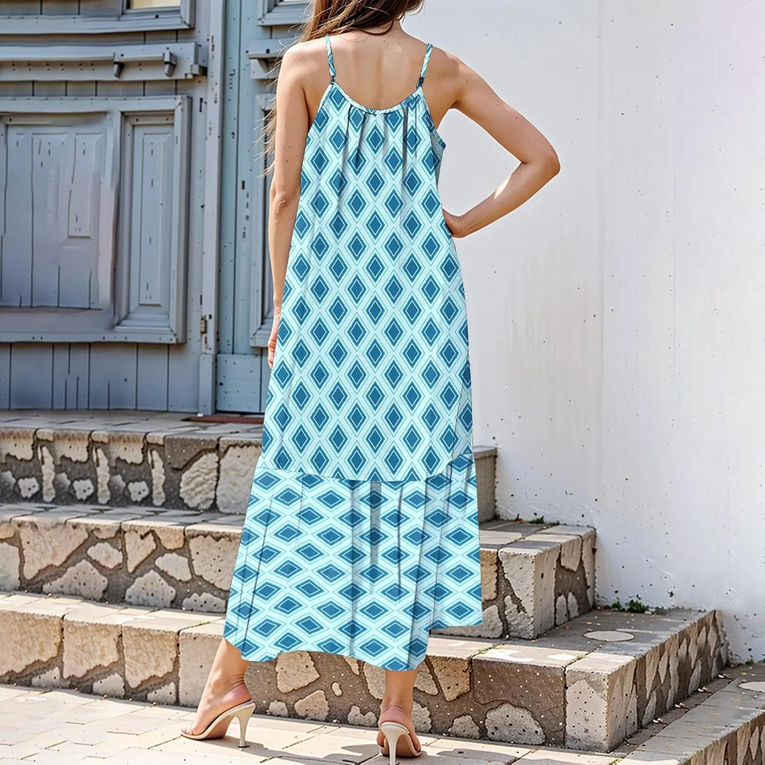 Maxi Dresses for Women 2025 Summer Boho Spaghetti Strap Maxi Dress Vintage Prin Long Dresses Casual Flowy Beach Dress