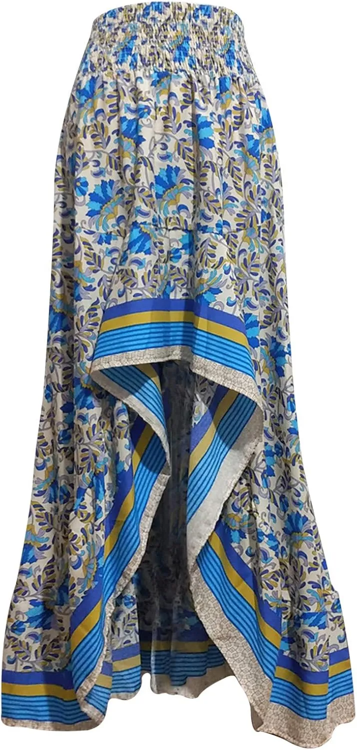 Maxi Skirt Fasjion Split Low Hem Print Floral Boho High Long Maxi Side Ruffle Skirt Swing Women Skirt Women Long