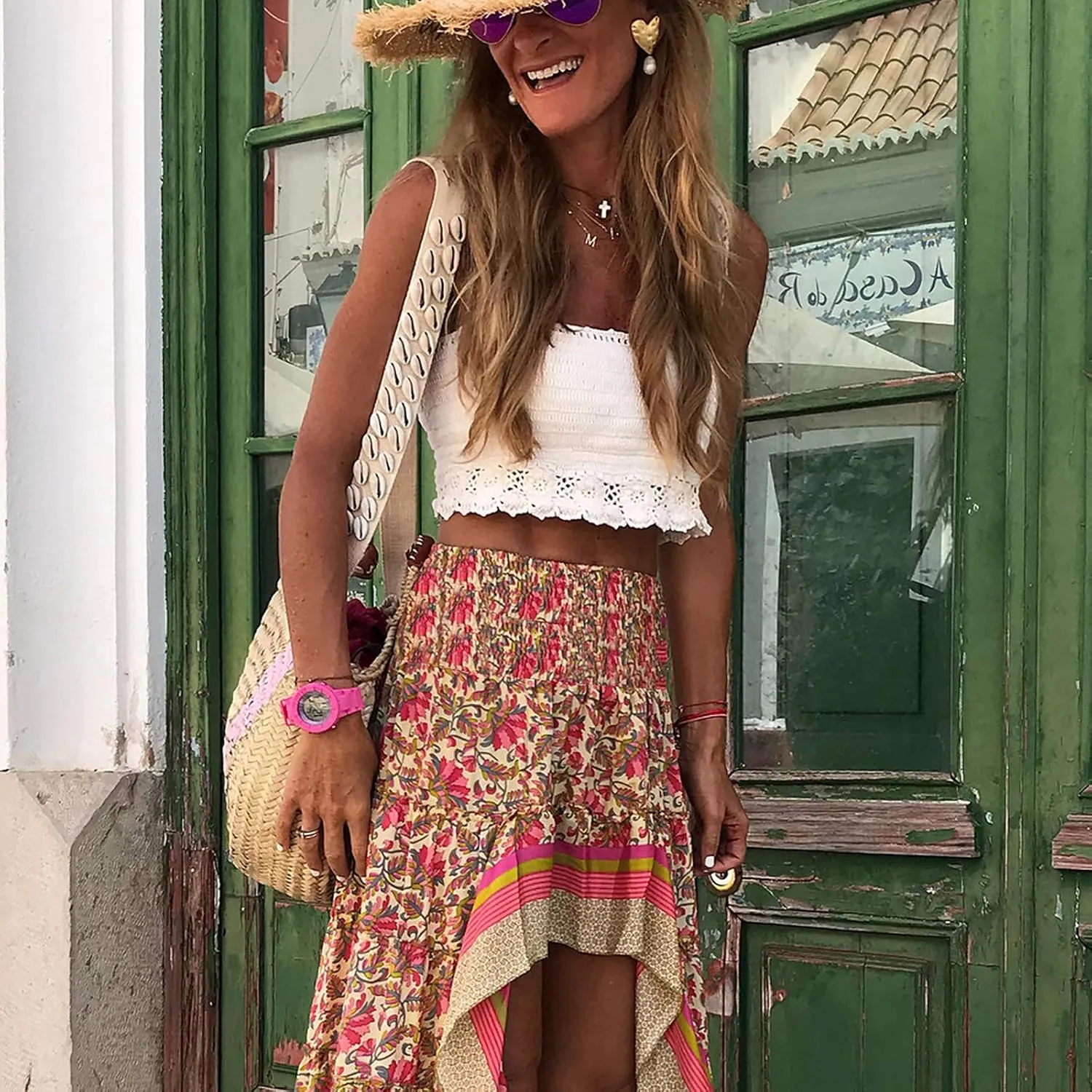 Maxi Skirt Fasjion Split Low Hem Print Floral Boho High Long Maxi Side Ruffle Skirt Swing Women Skirt Women Long