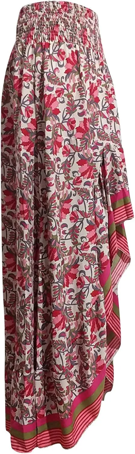 Maxi Skirt Fasjion Split Low Hem Print Floral Boho High Long Maxi Side Ruffle Skirt Swing Women Skirt Women Long
