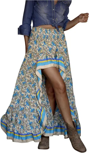 Maxi Skirt Fasjion Split Low Hem Print Floral Boho High Long Maxi Side Ruffle Skirt Swing Women Skirt Women Long