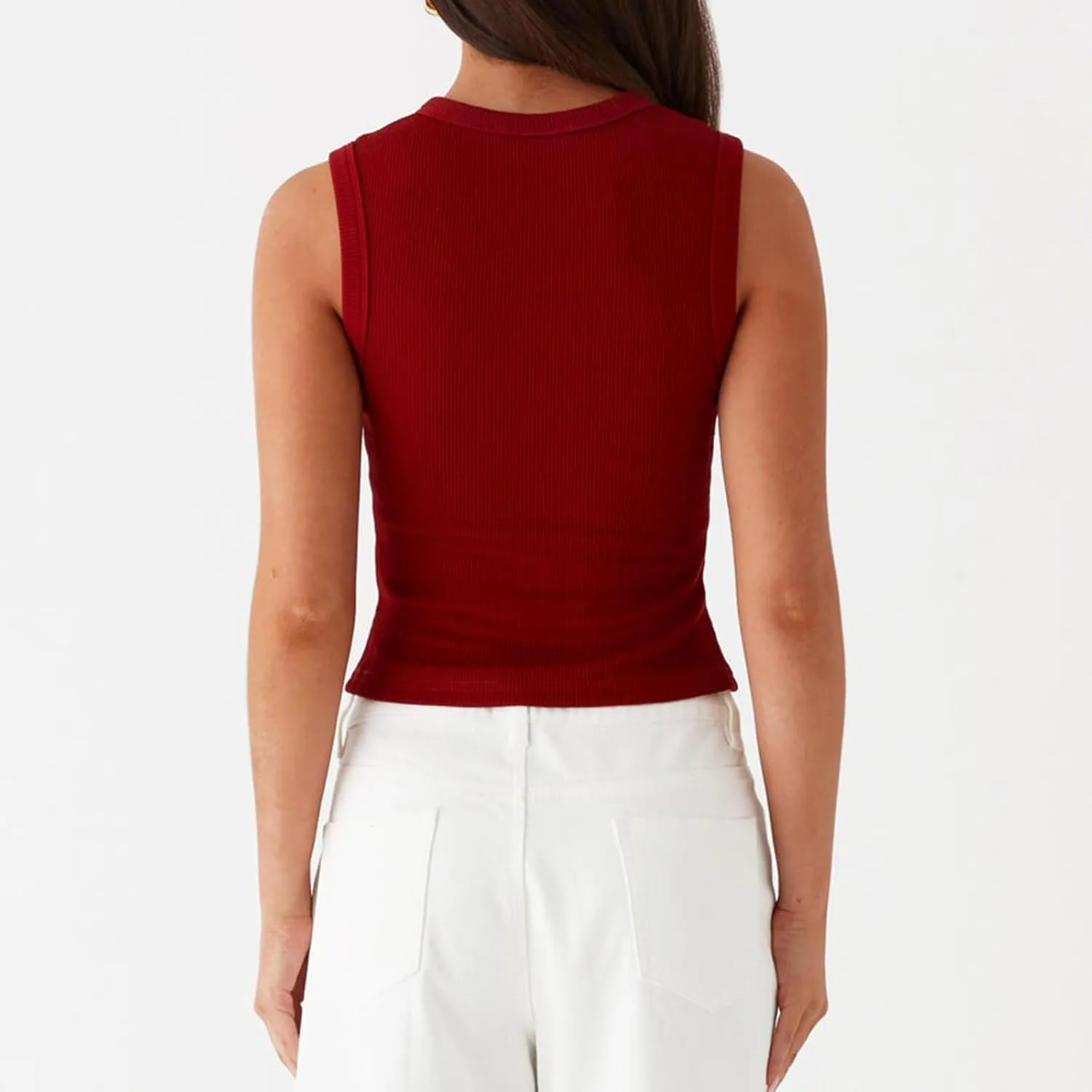 Meihuida Women Ribbed Button Down Y2k Going Out Crop Tank Top Sleeveless Knit Vest Tops