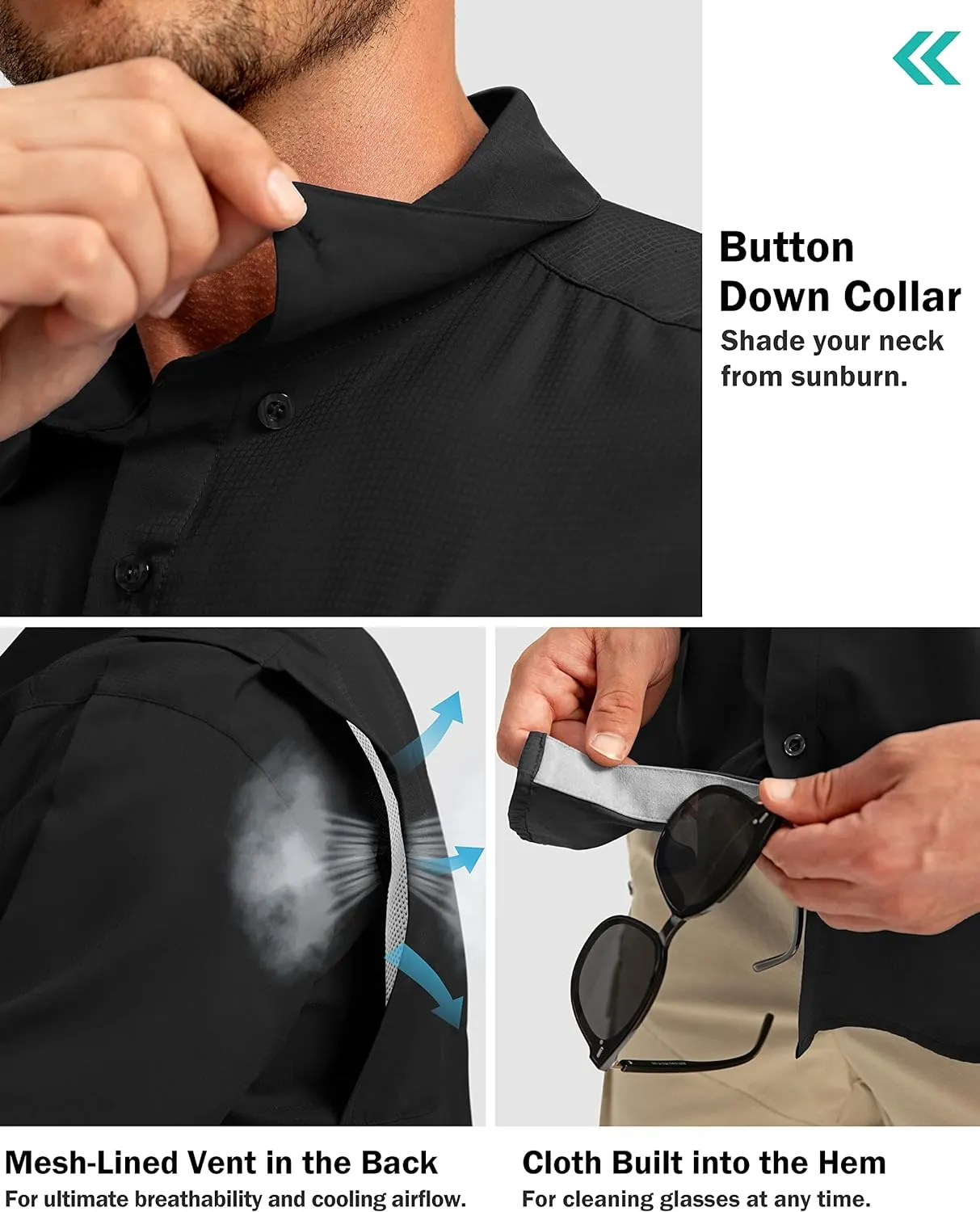 Men's Fishing Shirts with Zipper Pockets UPF 50  Lightweight Cool Short Sleeve Button Down Shirts for Men Casual Hiking