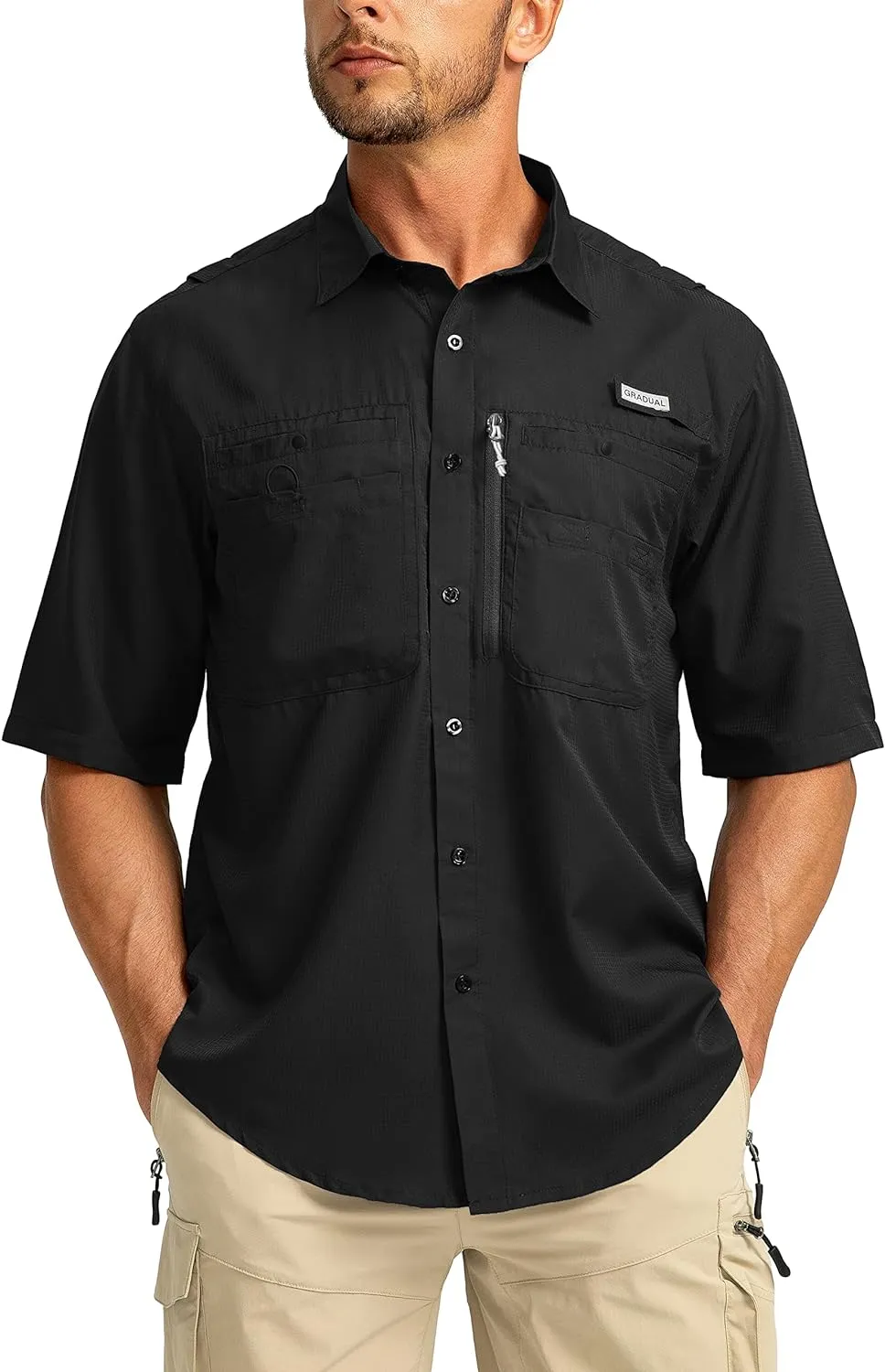 Men's Fishing Shirts with Zipper Pockets UPF 50  Lightweight Cool Short Sleeve Button Down Shirts for Men Casual Hiking