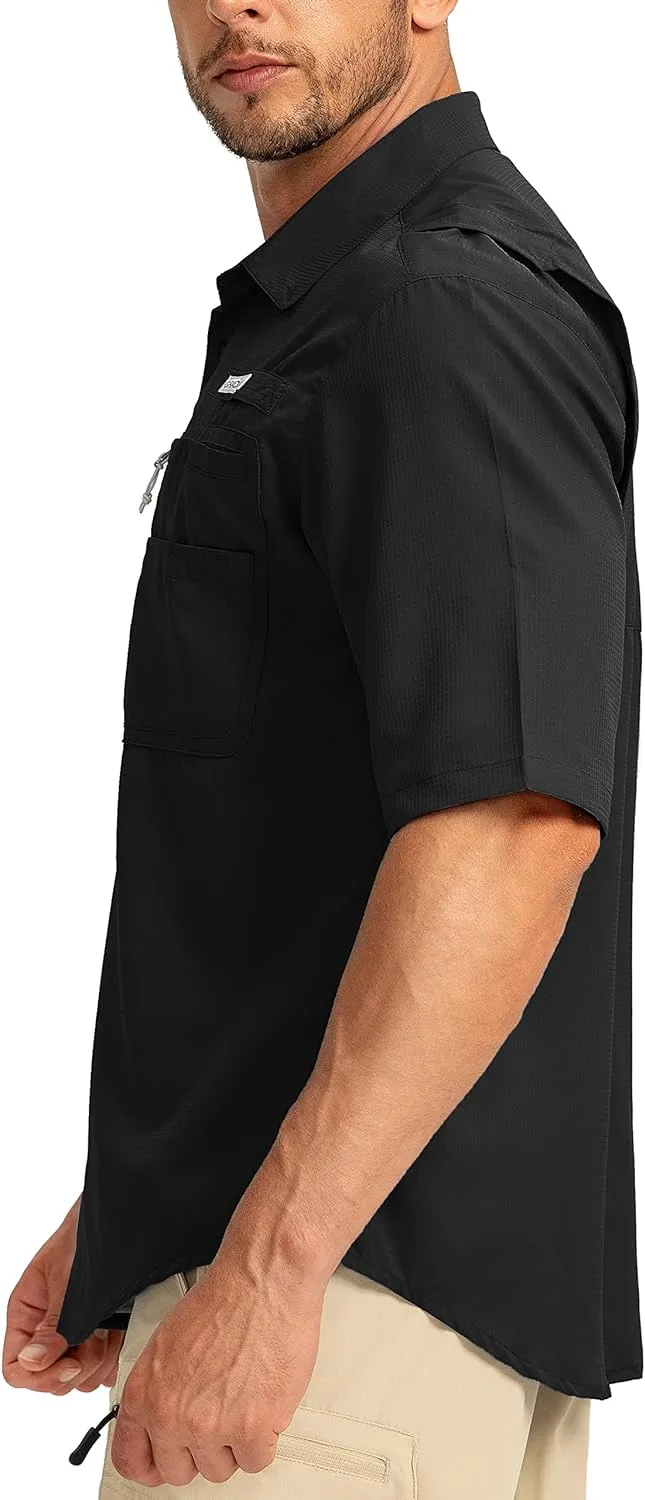 Men's Fishing Shirts with Zipper Pockets UPF 50  Lightweight Cool Short Sleeve Button Down Shirts for Men Casual Hiking