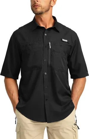 Men's Fishing Shirts with Zipper Pockets UPF 50  Lightweight Cool Short Sleeve Button Down Shirts for Men Casual Hiking