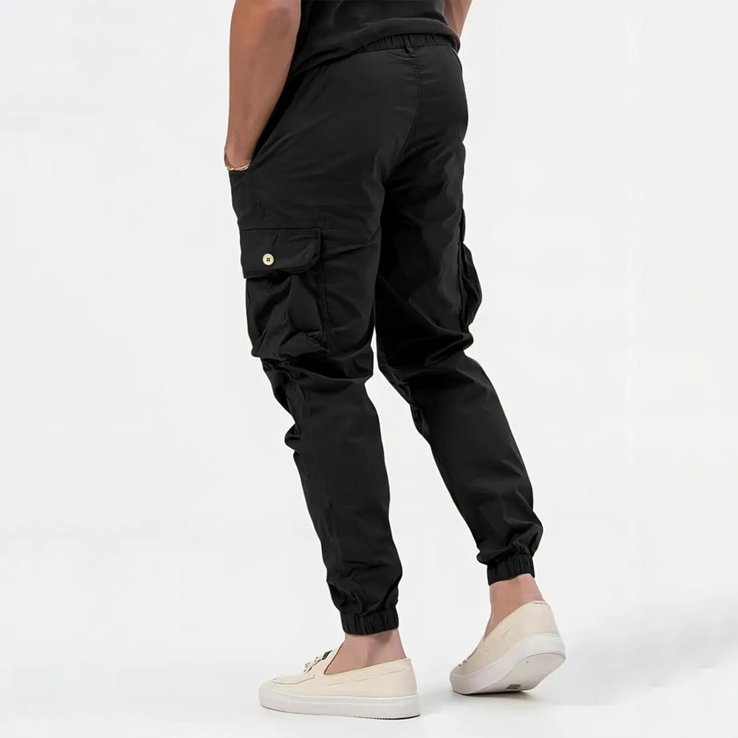 Men's Hiking Cargo Pants Slim Fit Stretch Lightweight Casual Joggers Drawstring Elastic Waist Workout Pants with Pockets