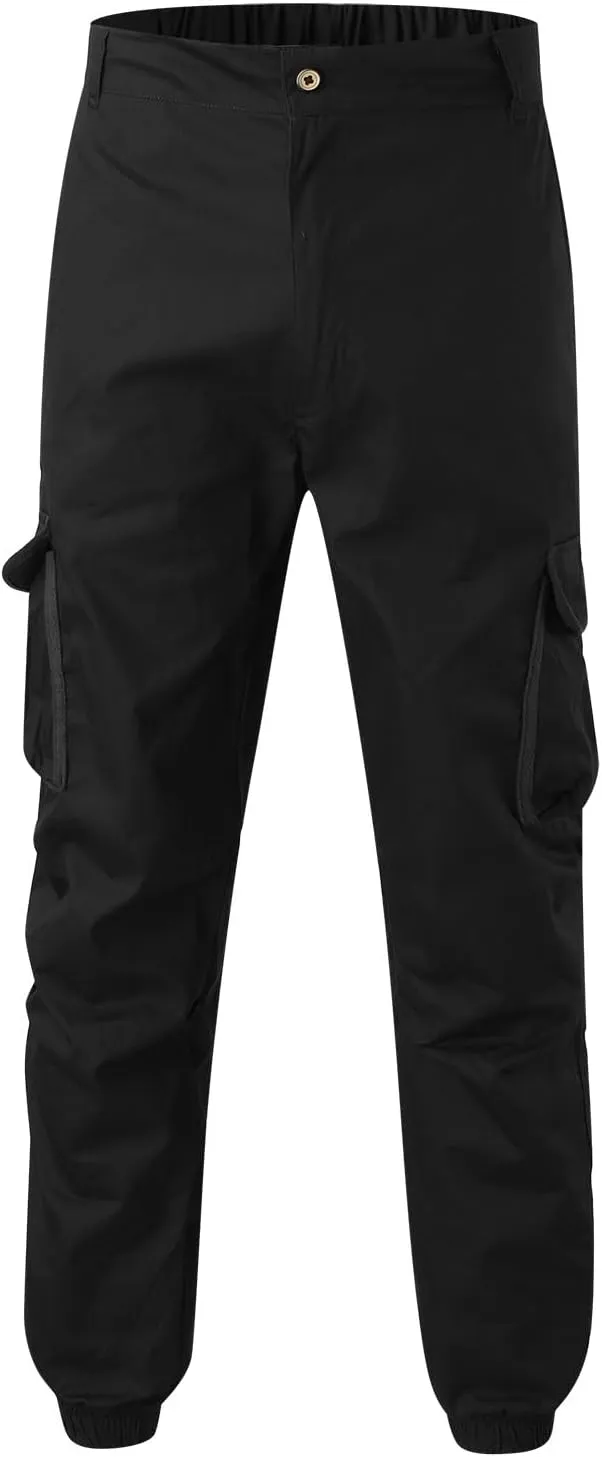 Men's Hiking Cargo Pants Slim Fit Stretch Lightweight Casual Joggers Drawstring Elastic Waist Workout Pants with Pockets