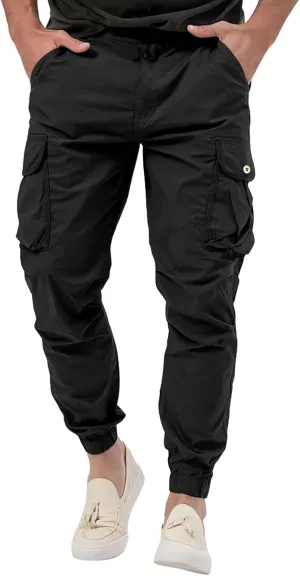 Men's Hiking Cargo Pants Slim Fit Stretch Lightweight Casual Joggers Drawstring Elastic Waist Workout Pants with Pockets