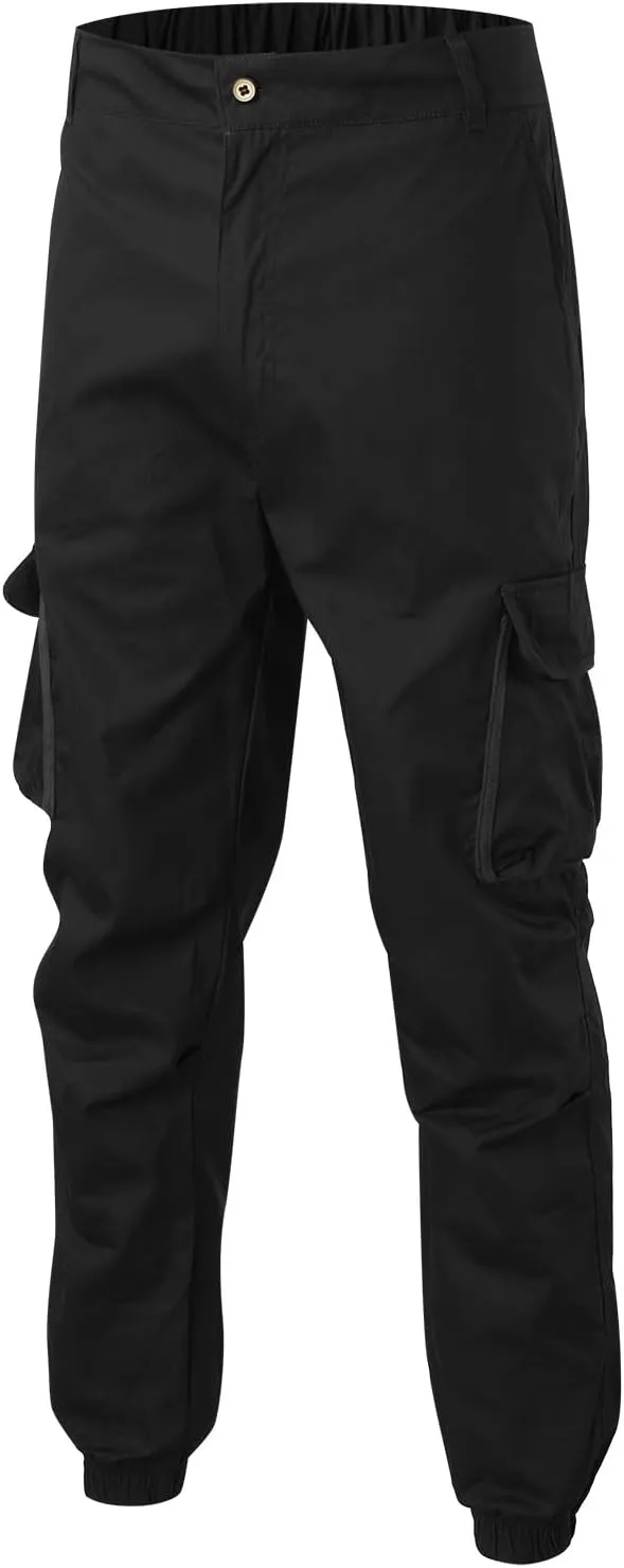 Men's Hiking Cargo Pants Slim Fit Stretch Lightweight Casual Joggers Drawstring Elastic Waist Workout Pants with Pockets