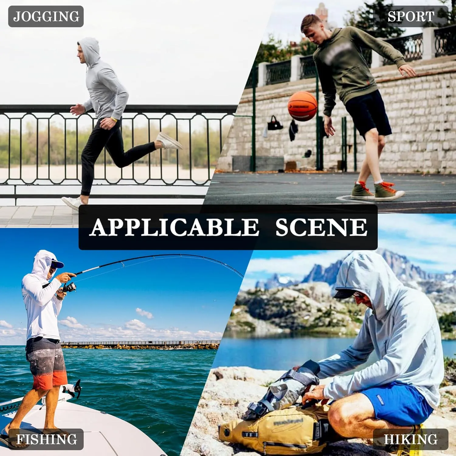 Mens Hoodie Sun Protection Long Sleeve Mens Sun Shirts UPF 50  Quick Dry Hooded Rashguard for Men Sunproof Shirts