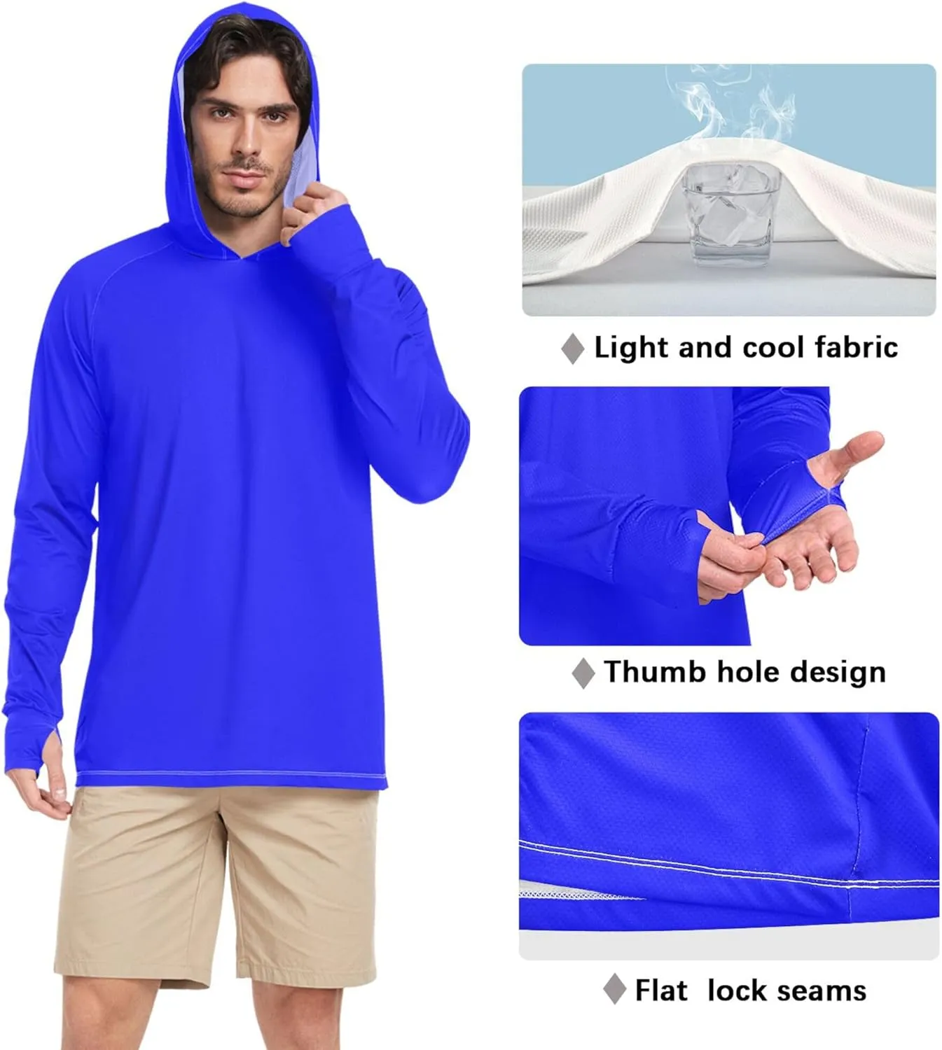 Mens Hoodie Sun Protection Long Sleeve Mens Sun Shirts UPF 50  Quick Dry Hooded Rashguard for Men Sunproof Shirts