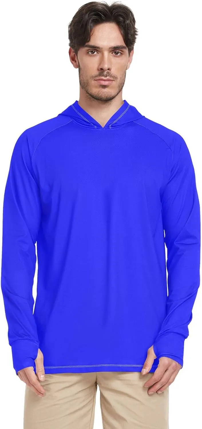 Mens Hoodie Sun Protection Long Sleeve Mens Sun Shirts UPF 50  Quick Dry Hooded Rashguard for Men Sunproof Shirts