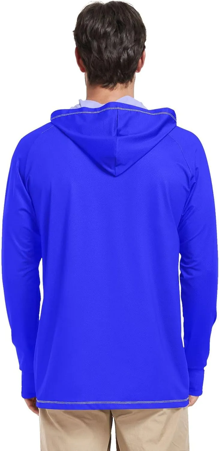 Mens Hoodie Sun Protection Long Sleeve Mens Sun Shirts UPF 50  Quick Dry Hooded Rashguard for Men Sunproof Shirts