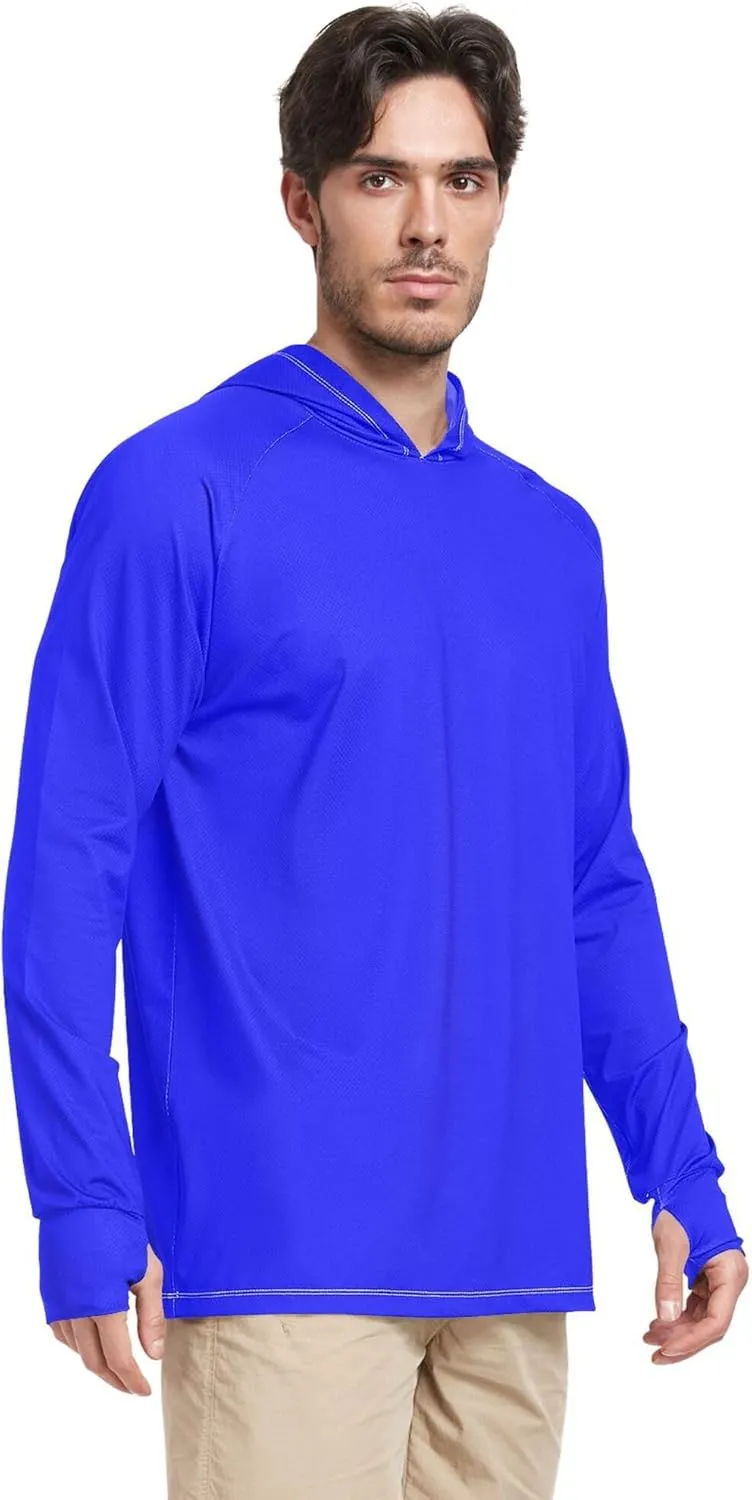 Mens Hoodie Sun Protection Long Sleeve Mens Sun Shirts UPF 50  Quick Dry Hooded Rashguard for Men Sunproof Shirts