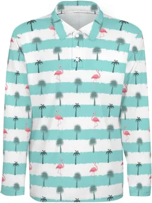 Mens Palms Trees Polo Shirts Quick-Dry Moisture Wicking 3D Print Long Sleeve Golf Shirts