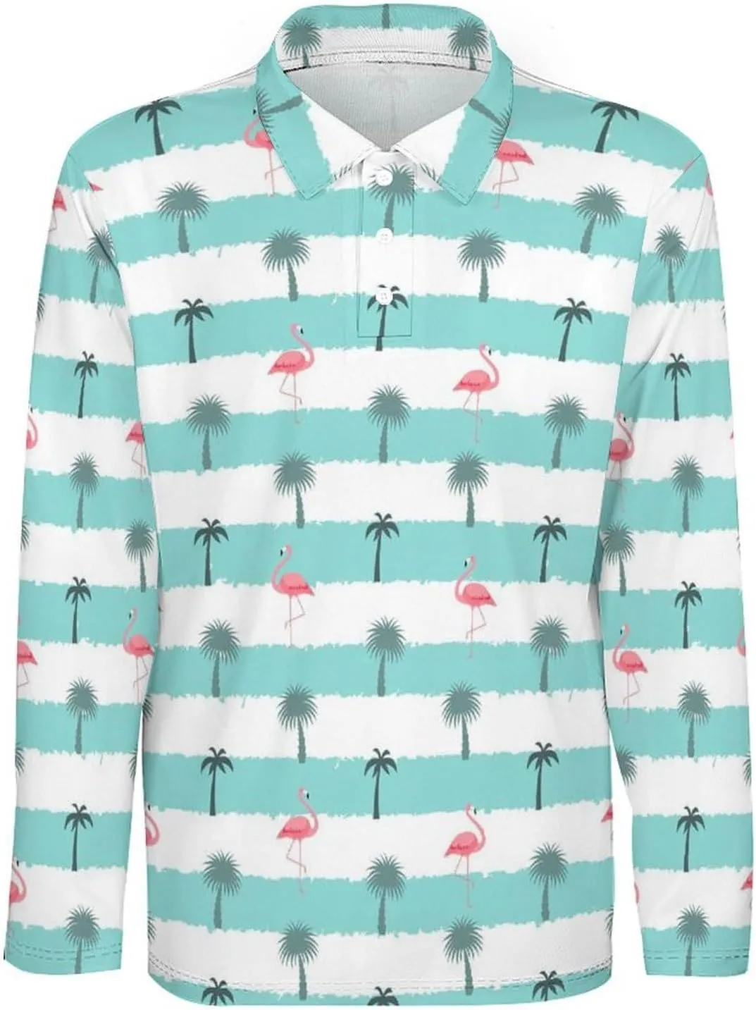 Mens Palms Trees Polo Shirts Quick-Dry Moisture Wicking 3D Print Long Sleeve Golf Shirts