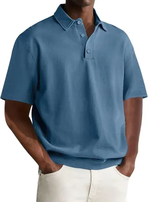 Men's Polo Shirts Short Sleeve Casual Banded Bottom Stretch Button Down Classic Golf Shirts Collared T-Shirt