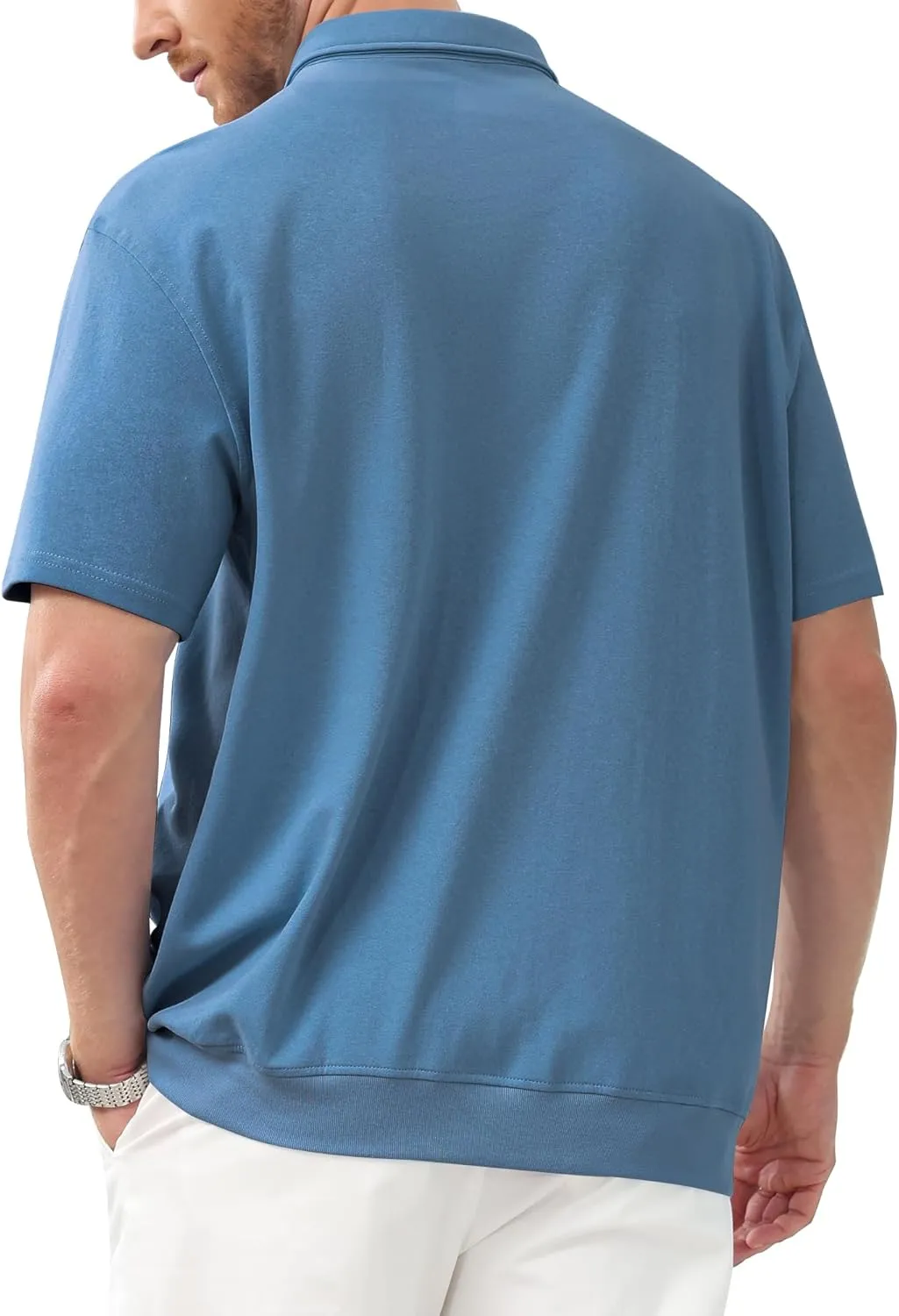 Men's Polo Shirts Short Sleeve Casual Banded Bottom Stretch Button Down Classic Golf Shirts Collared T-Shirt