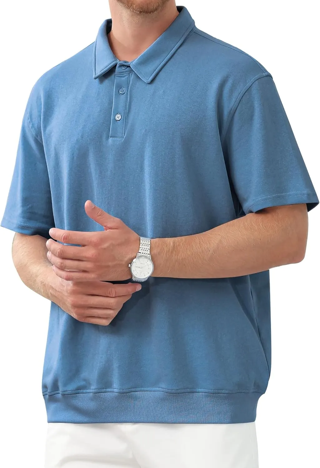Men's Polo Shirts Short Sleeve Casual Banded Bottom Stretch Button Down Classic Golf Shirts Collared T-Shirt