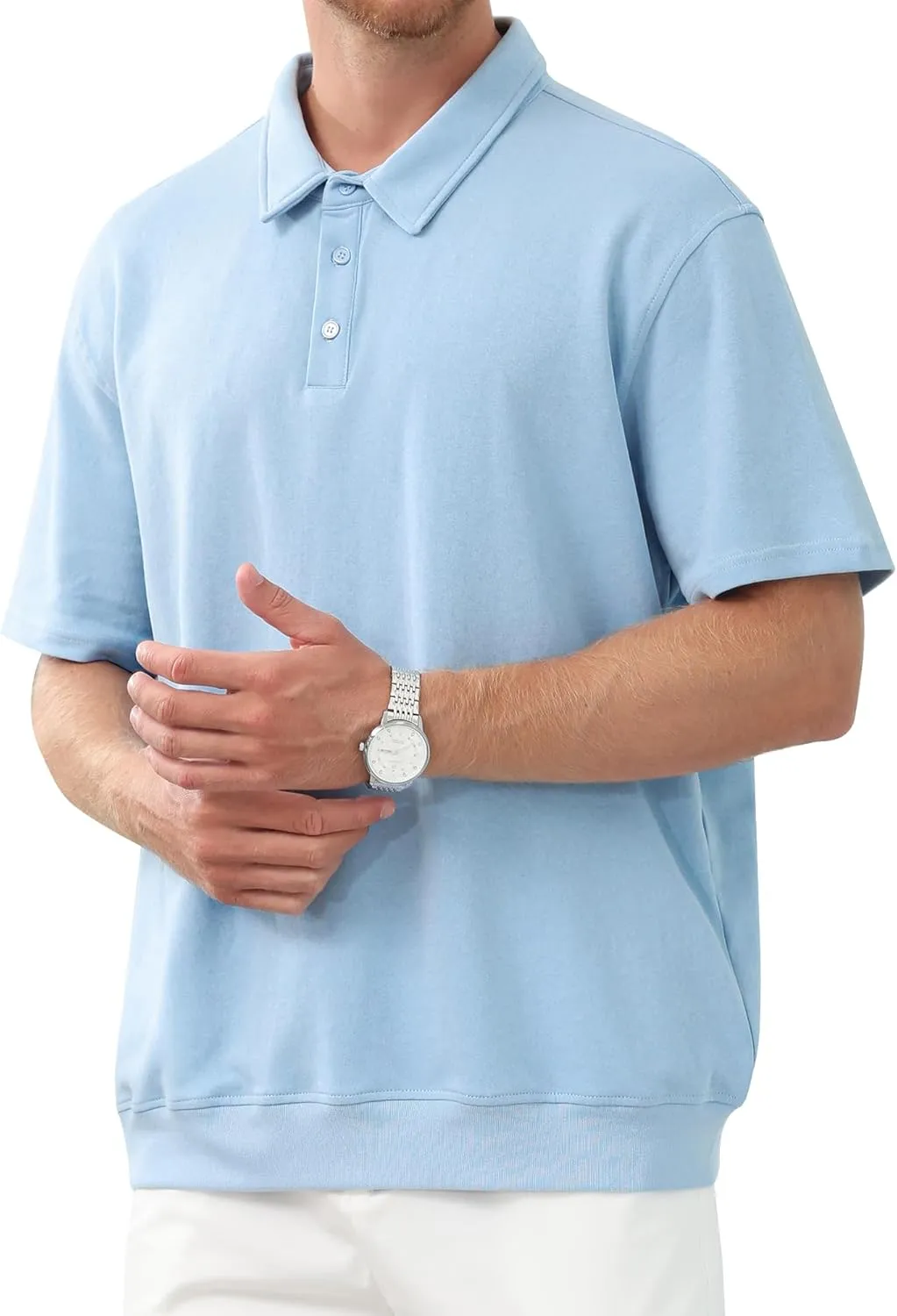 Men's Polo Shirts Short Sleeve Casual Banded Bottom Stretch Button Down Classic Golf Shirts Collared T-Shirt