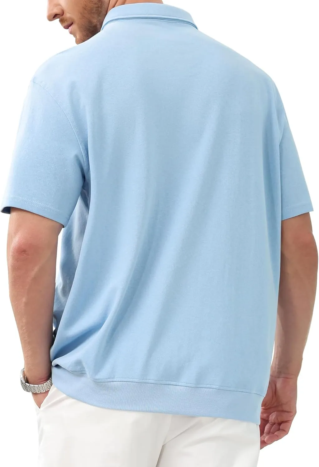 Men's Polo Shirts Short Sleeve Casual Banded Bottom Stretch Button Down Classic Golf Shirts Collared T-Shirt