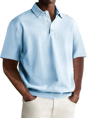 Men's Polo Shirts Short Sleeve Casual Banded Bottom Stretch Button Down Classic Golf Shirts Collared T-Shirt