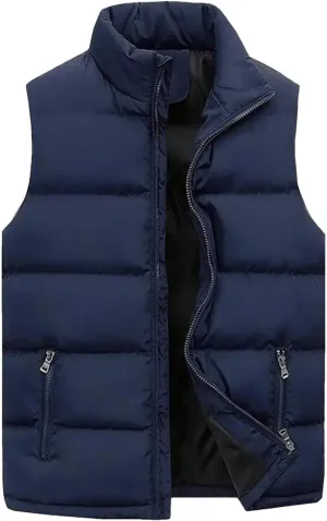 Men's Winter Puffer Vest Outerwear Casual Warm Sleeveless Jackets Cotton Padded Thicken Down Waistcoat