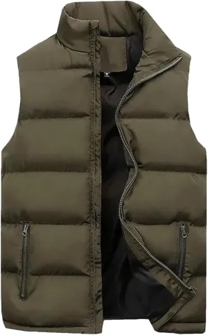 Men's Winter Puffer Vest Outerwear Casual Warm Sleeveless Jackets Cotton Padded Thicken Down Waistcoat