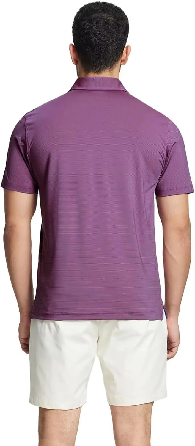 MICHEL ROUEN Golf Shirts for Men Short Sleeve Lightweight Quick Dry Pin Striped Casual Collared Polo Shirts