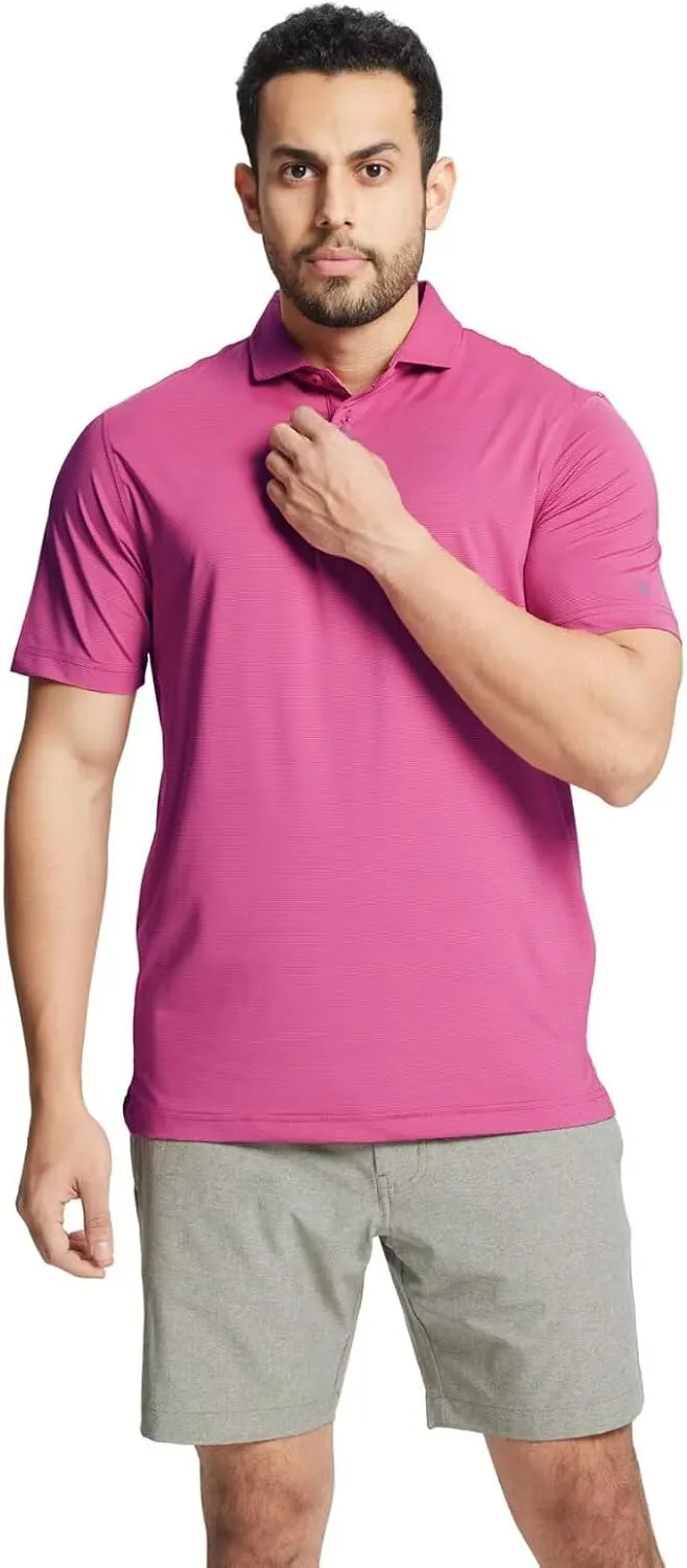 MICHEL ROUEN Golf Shirts for Men Short Sleeve Lightweight Quick Dry Pin Striped Casual Collared Polo Shirts
