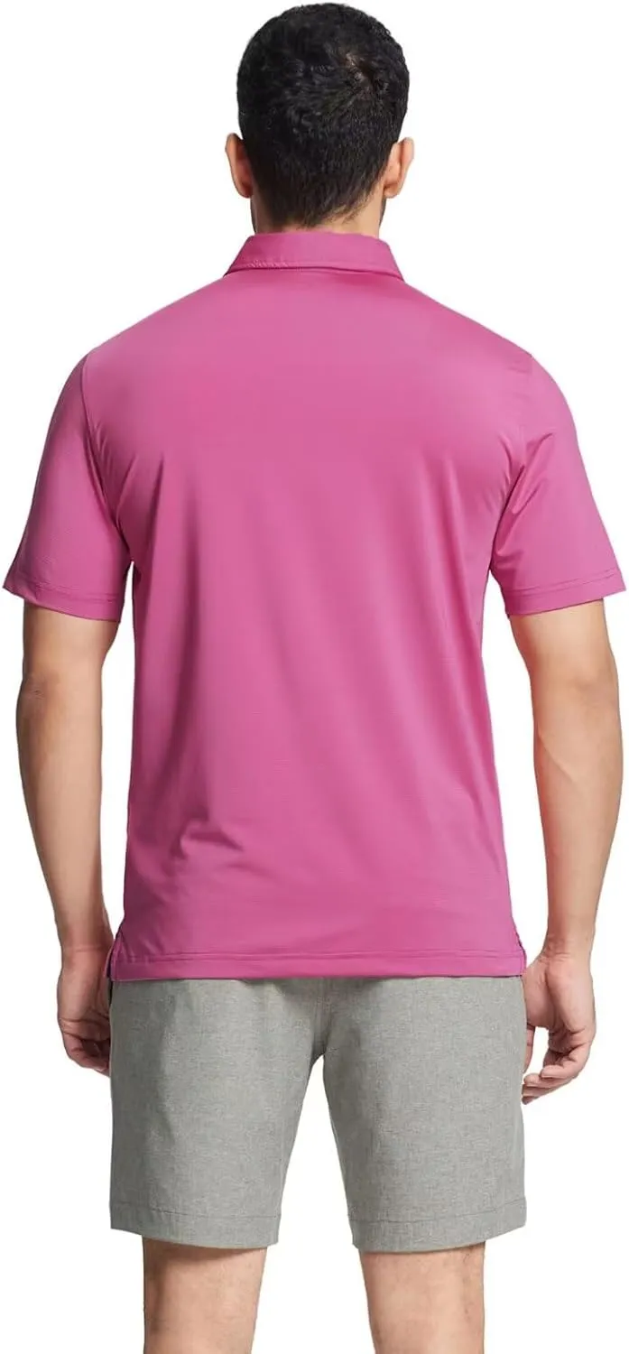 MICHEL ROUEN Golf Shirts for Men Short Sleeve Lightweight Quick Dry Pin Striped Casual Collared Polo Shirts