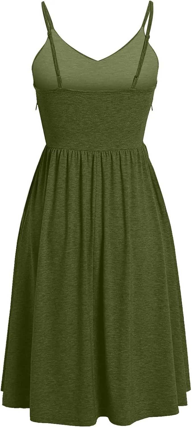 Midi Dresses for Women Sexy Stretch V Neck Empire Waist Summer Beach Cami Dress Casual Spaghetti Strap Ruffle Tank Sundress