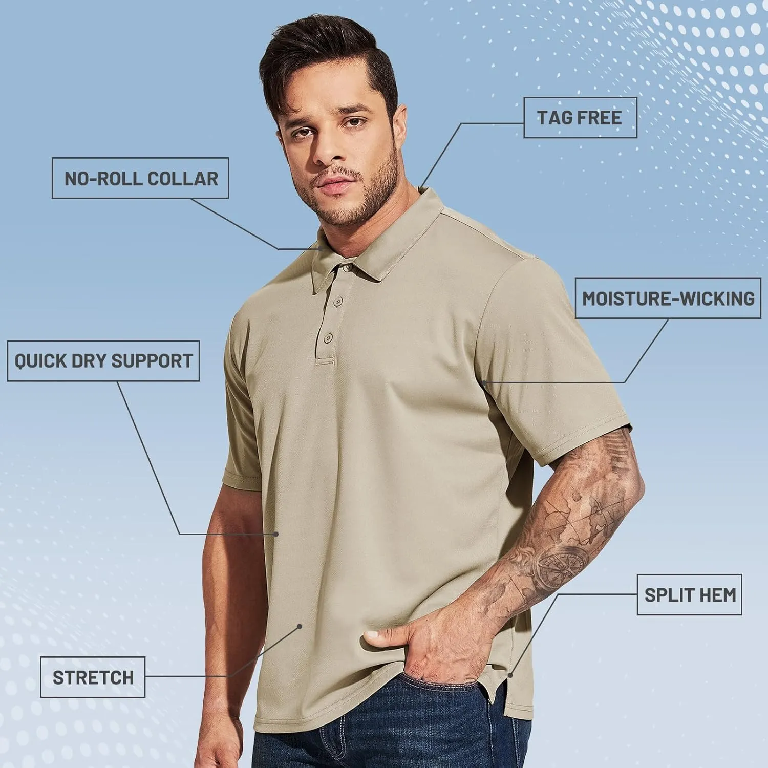 MIER Men's Quick Dry Polo Shirts Polyester Casual Collared Shirts Short Sleeve, Moisture-Wicking, Sun Protection