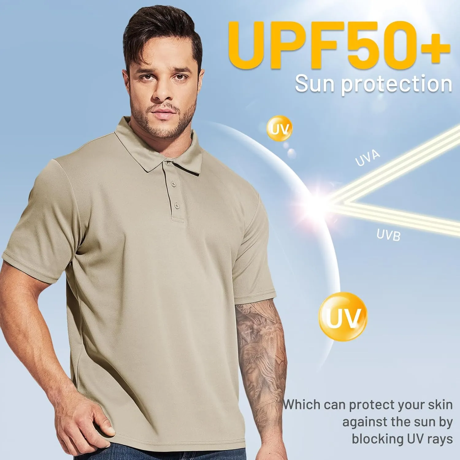MIER Men's Quick Dry Polo Shirts Polyester Casual Collared Shirts Short Sleeve, Moisture-Wicking, Sun Protection
