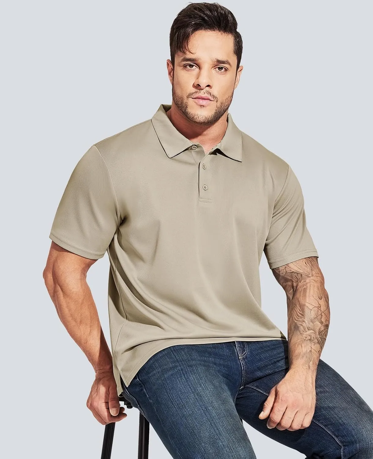 MIER Men's Quick Dry Polo Shirts Polyester Casual Collared Shirts Short Sleeve, Moisture-Wicking, Sun Protection