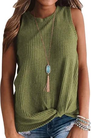 MIHOLL Womens Casual Tops Sleeveless Cute Twist Knot Waffle Knit Shirts Tank Tops