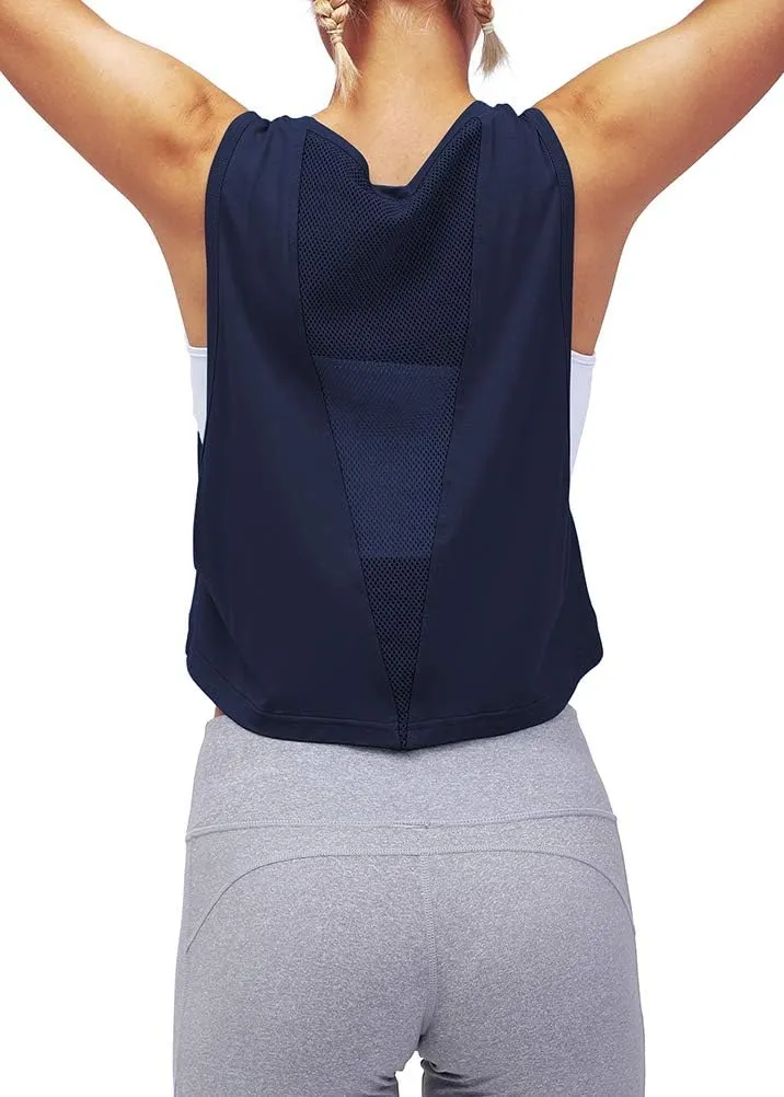 Mippo Womens Mesh Back Workout Crop Tops Loose Fit Gym Running Tank Tops