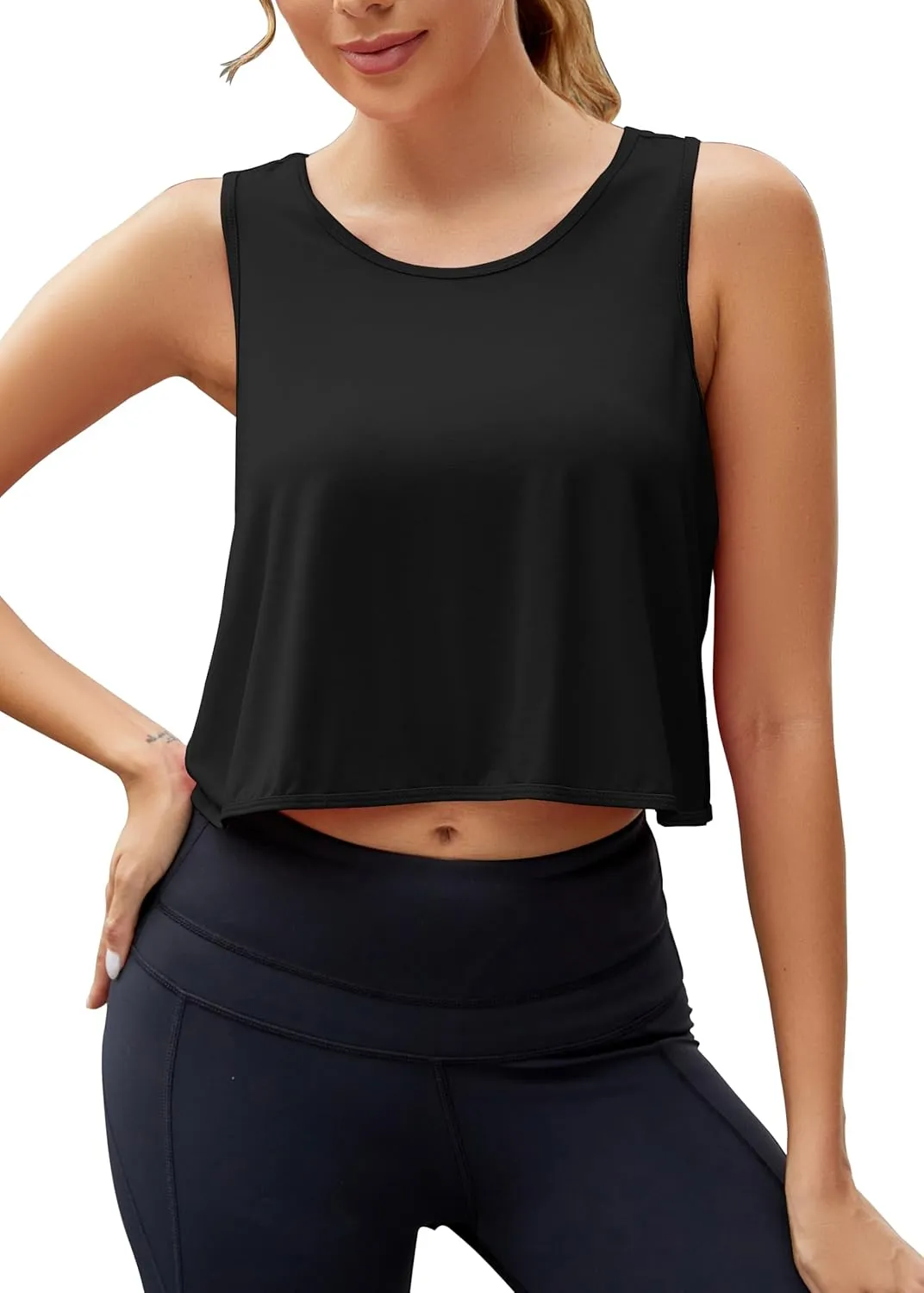 Mippo Workout Tops for Women Open Back Athletic Gym Yoga Tank Tops Loose Fit