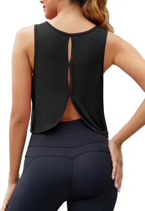 Mippo Workout Tops for Women Open Back Athletic Gym Yoga Tank Tops Loose Fit