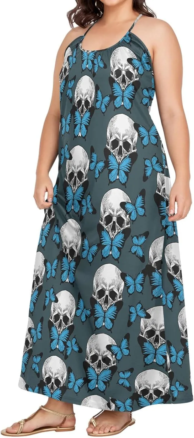 MNSRUU Women Dresses Funny Skulls Sexy Dresses Summer Beach Slip Dresses