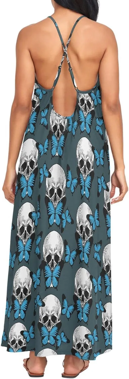 MNSRUU Women Dresses Funny Skulls Sexy Dresses Summer Beach Slip Dresses
