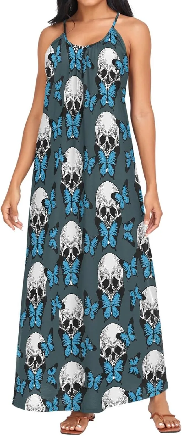 MNSRUU Women Dresses Funny Skulls Sexy Dresses Summer Beach Slip Dresses