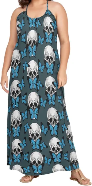 MNSRUU Women Dresses Funny Skulls Sexy Dresses Summer Beach Slip Dresses