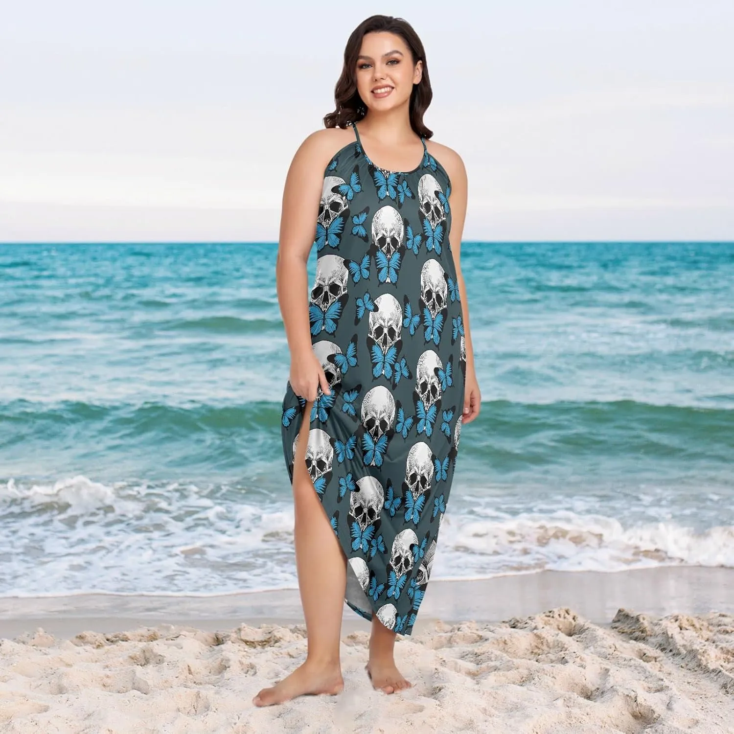 MNSRUU Women Dresses Funny Skulls Sexy Dresses Summer Beach Slip Dresses