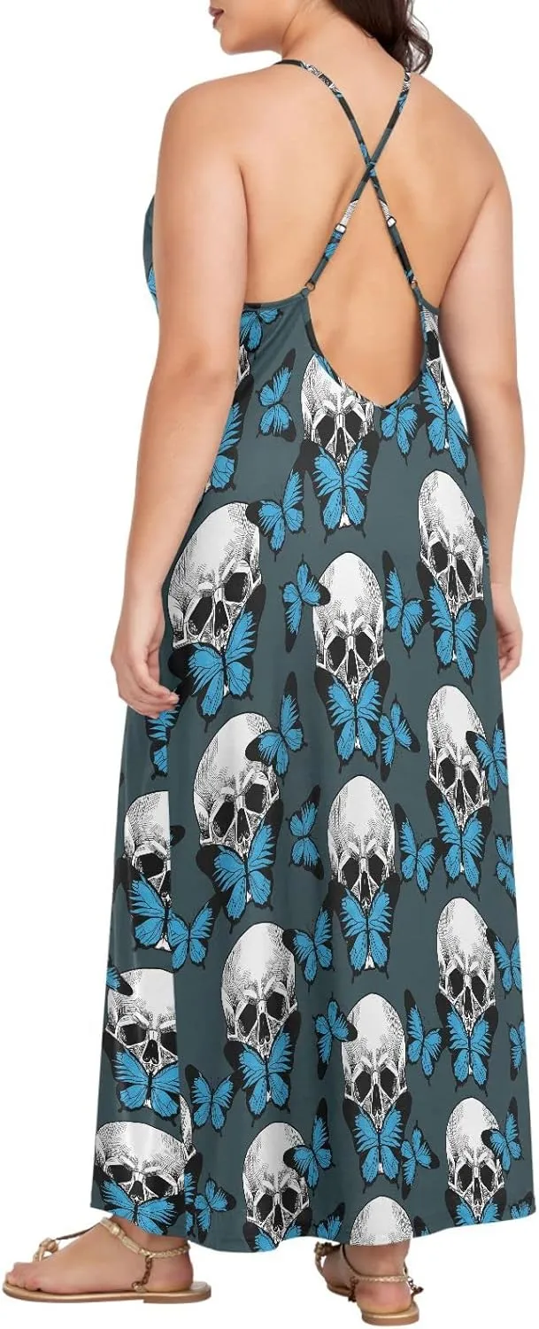 MNSRUU Women Dresses Funny Skulls Sexy Dresses Summer Beach Slip Dresses