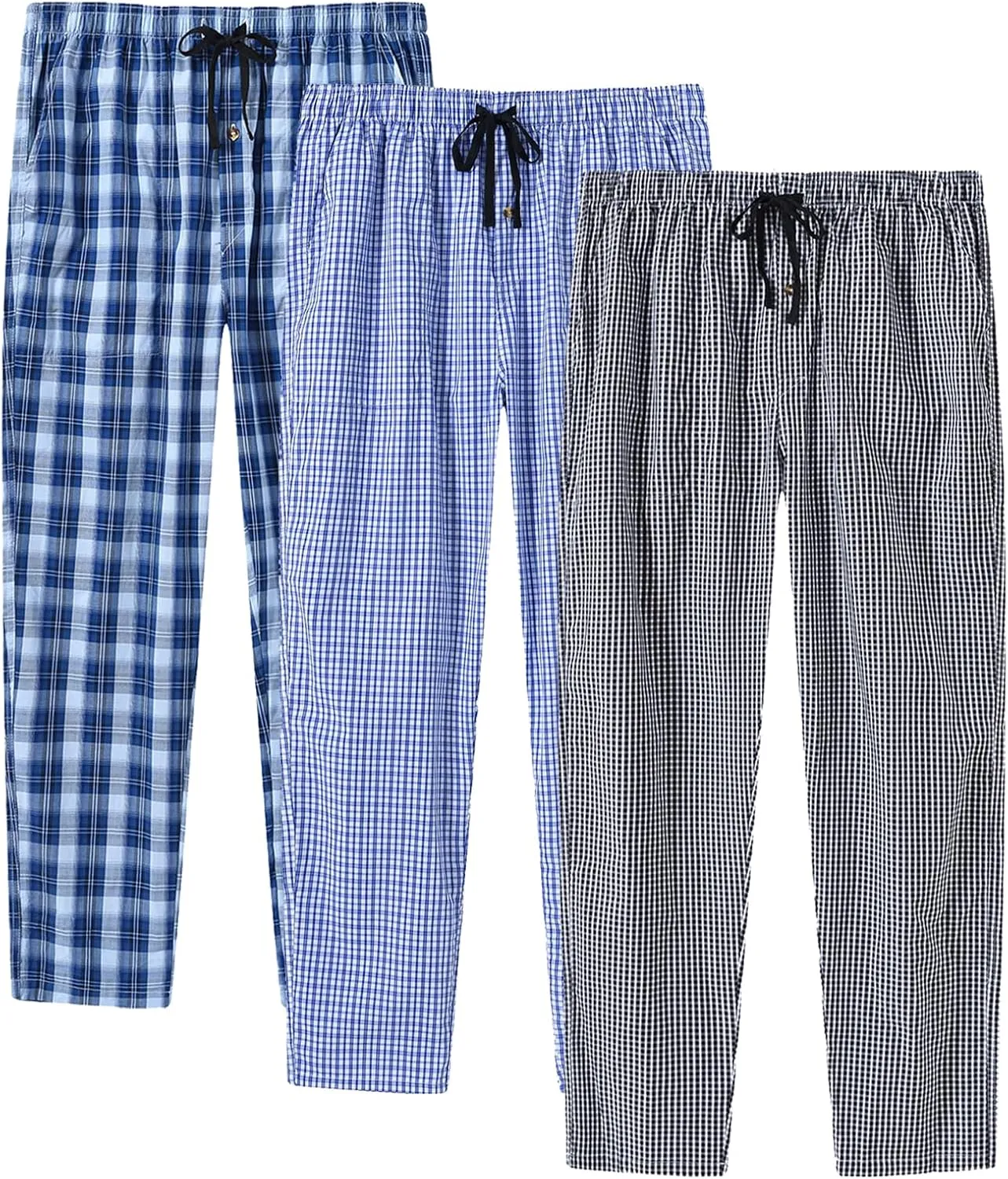 MoFiz Mens Cotton Pajama Pants Lightweight Lounge Sleep Plaid Bottoms with Pockets Drawstring